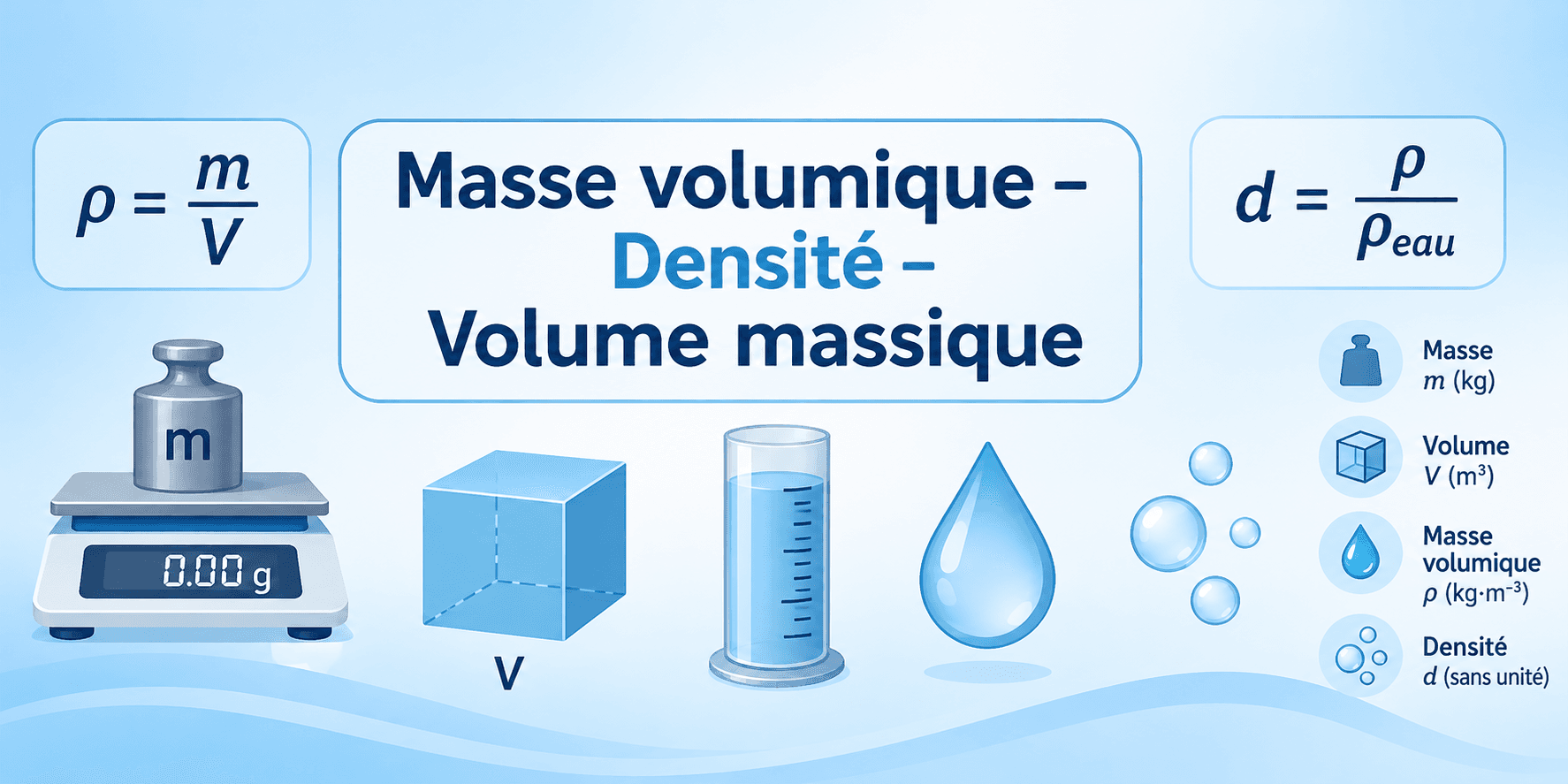 La masse volumique, la densité et le volume massique
