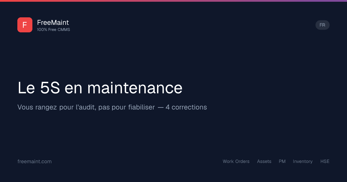 Le 5S en maintenance : vous rangez pour l'audit, pas pour fiabiliser